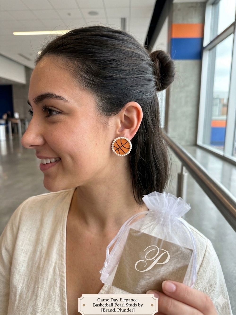 Game Day Elegance: Plunder Basketball Pearl Stud Earrings